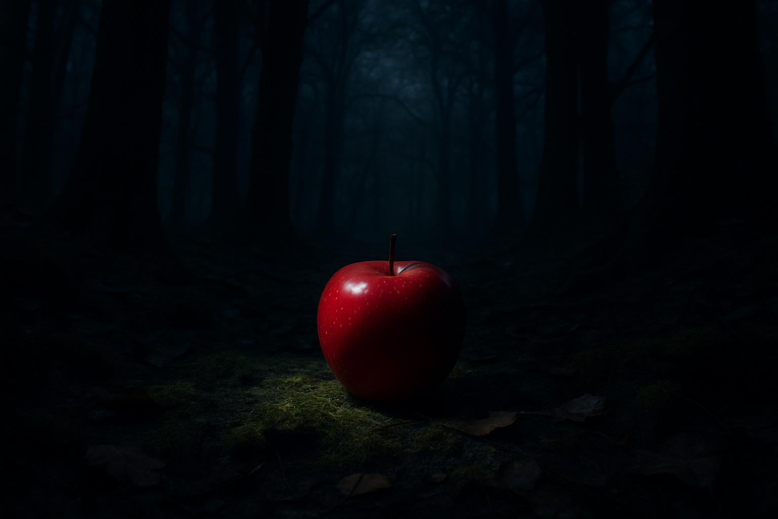 apple in dark woods